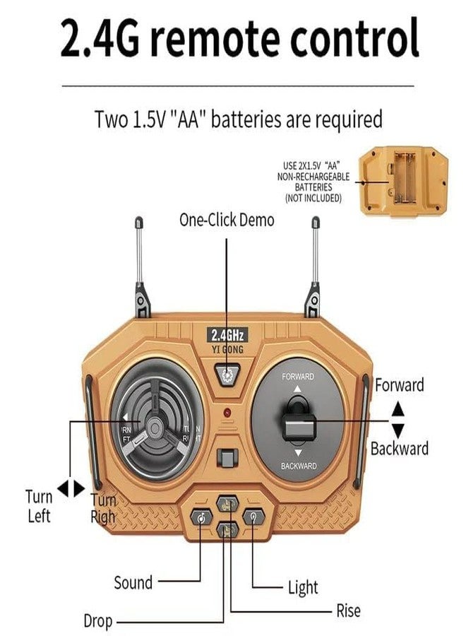 RABJET لعبة حفارة رابجيت التي تعمل بجهاز تحكم عن بعد، 9 قنوات، بمقياس 1/24، بتردد 2.4 جيجاهرتز، مزودة بأضواء وأصوات، مناسبة للأطفال من عمر 4 إلى 10 سنوات، متعددة الألوان - Image 3